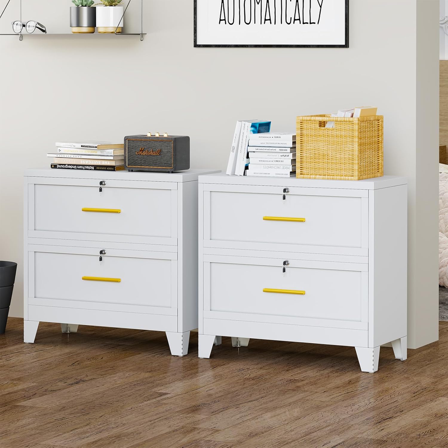 erosoei 2 Drawer File Cabinet with Lock, Metal Lateral File Cabinets for Home Office, Steel Wide Filing Organization Storage Cabinets, Home Office Furniture for Hanging Files Letter/Legal/F4/A4 Size