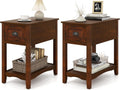 Giantex End Table with Drawer Set of 2, Retro Narrow Side Table, Nightstand with Solid Wood & Storage Shelf, Bedside Table for Living Room Bedroom Small Space Home Office (2, Walnut)