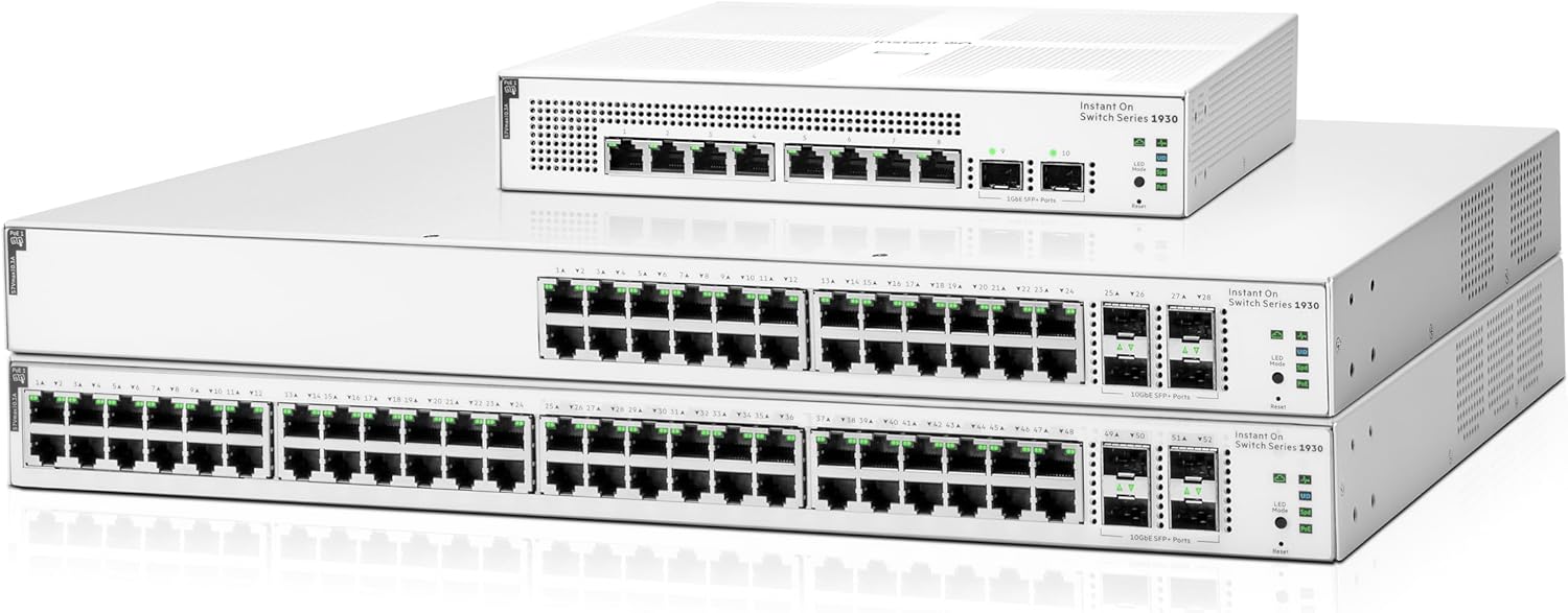 HPE Networking Instant On Switch Series 1930 24-Port Gb Smart-Managed Layer 2+ Ethernet Switch with PoE | 24x 1G | 4X SFP+ | 24x CL4 PoE 370W | US Cord (JL684B#ABA)