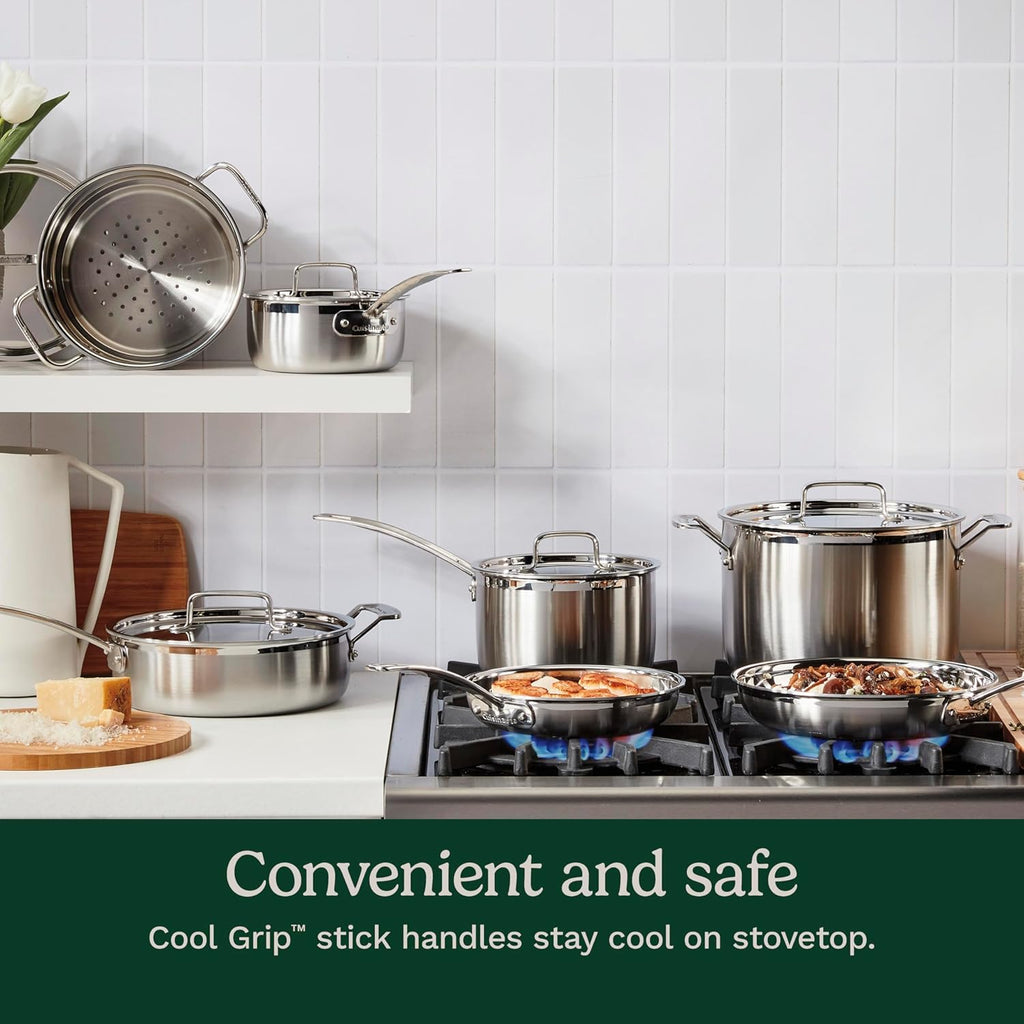 Cuisinart 12-Piece MultiClad Pro Triple Ply Stainless Stainless Steel Pots and Pans Set, Cookware Set Compatible with Induction, Electric, Gas Cooktops, Cool Grip Handles, Oven Safe to 500°F, Silver