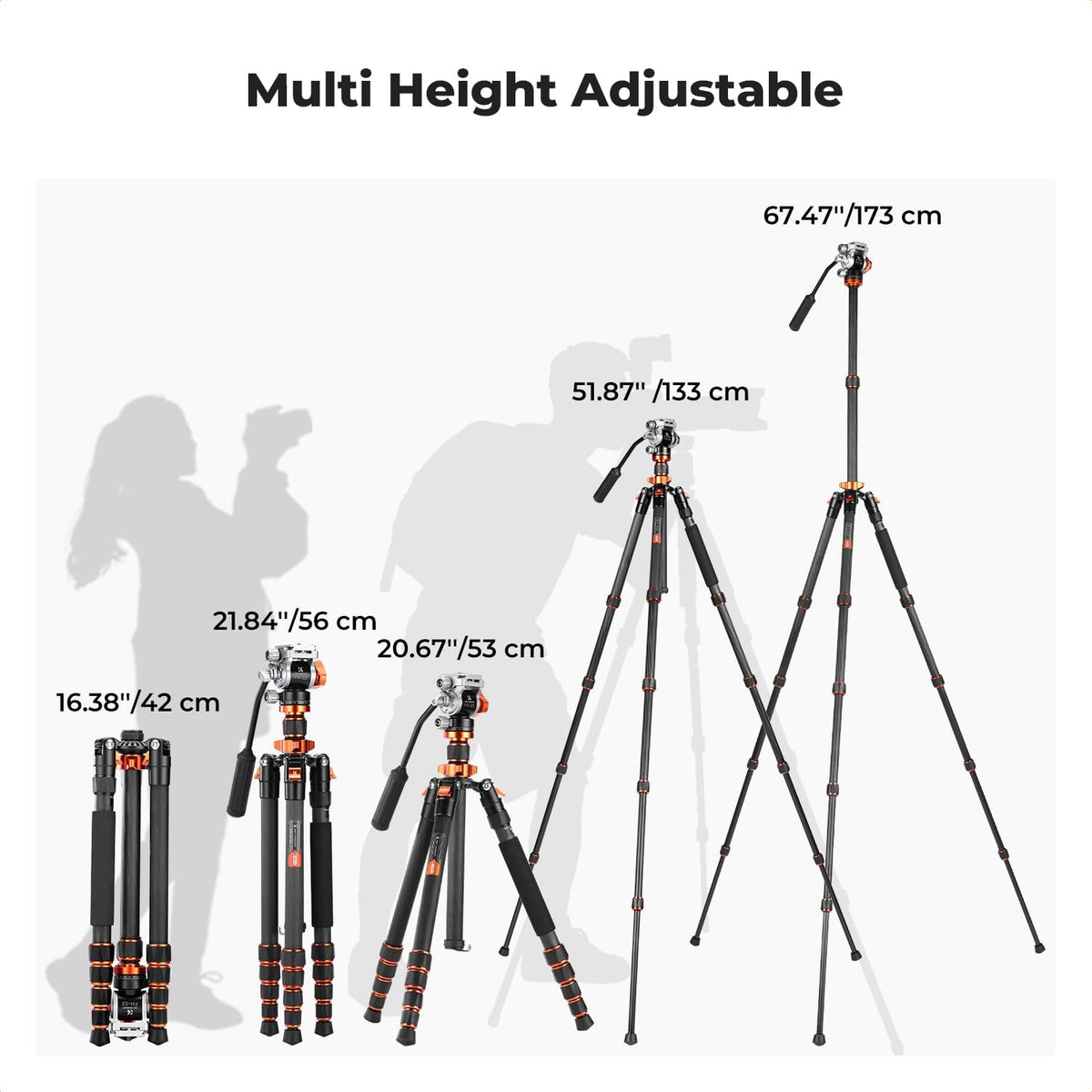 K&F CONCEPT Tripod for Camera .68'' Carbon Fiber Tripod with Fluid Head Max Load 11lb, Lightweight DSLR Camera Tripods & Monopods for Canon Sony Nikon.