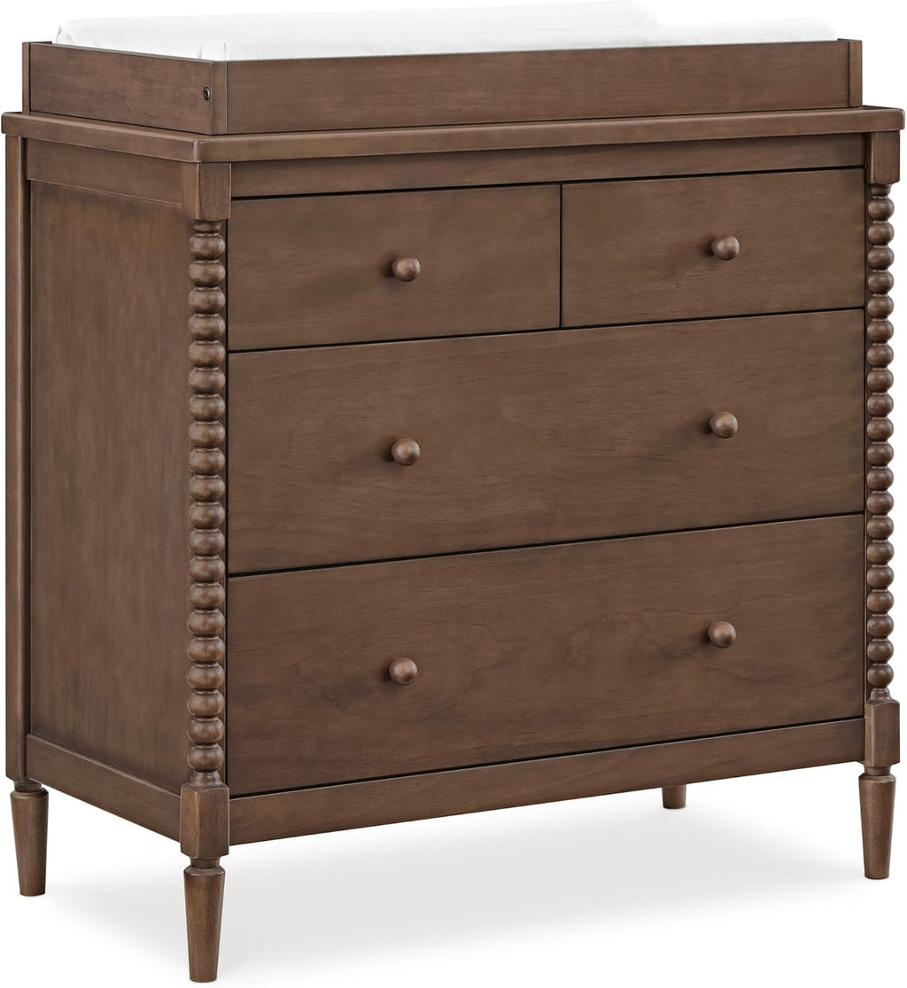 Delta Children Saint 4 Drawer Dresser with Changing Top and Interlocking Drawers, Teak Brown