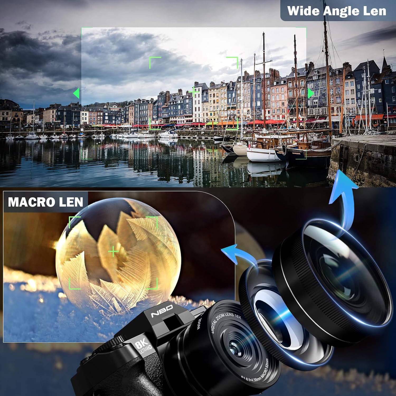 8K Digital Cameras for Photography 64MP - 16X Zoom Autofocus, WiFi, 180° Flip Screen with Wide-Angle & Macro Lens, Vlogging Camera for YouTube Travel with 64GB TF Card, 2 Batteries & Mic (Black)