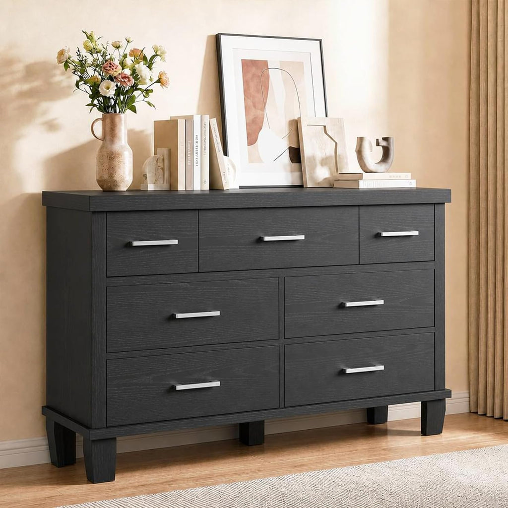 IDEALHOUSE Dresser for Bedroom with 7 Drawers, Storage Chest of Drawers with Metal Handle, Wooden Dresser Organizer for Living Room,Closet,Entryway,Nursery