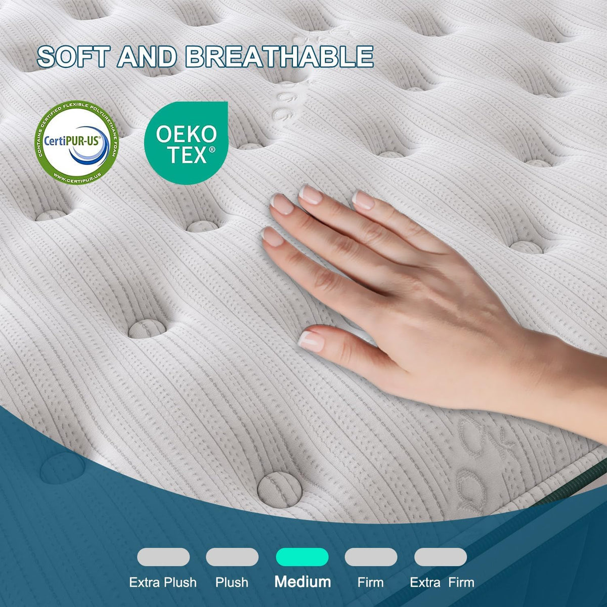 Queen Mattress, 14 Inch Hybrid Mattresses Green with Gel Memory Foam and Individually Pocket Innerspring Euro Top Medium Firm for Motion Isolation, Edge Support