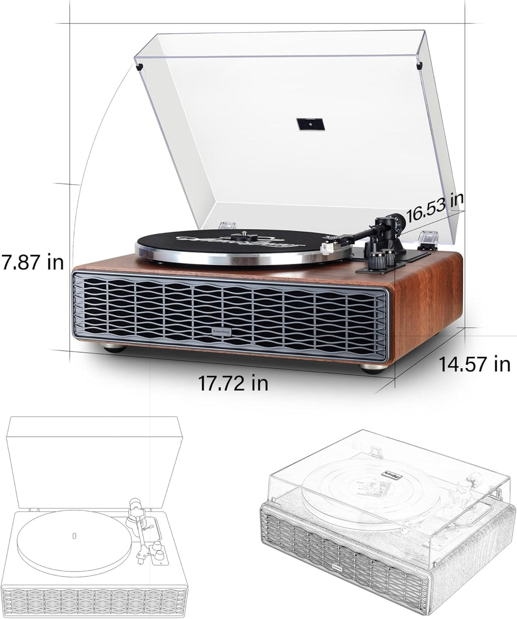 Annesburg Vinyl Record Player, Bluetooth Turntable with Built-in Speakers, High Fidelity Belt Drive 33/45 RPM, AT-3600L Magnetic Cartridge, Wood Walnut
