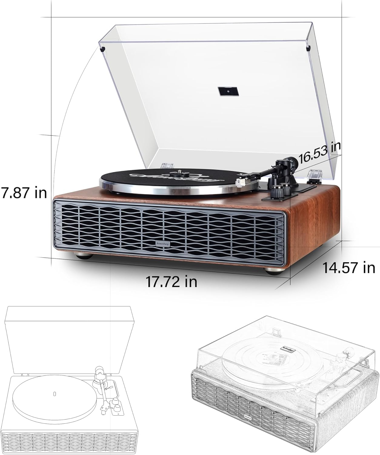 Annesburg Vinyl Record Player, Bluetooth Turntable with Built-in Speakers, High Fidelity Belt Drive 33/45 RPM, AT-3600L Magnetic Cartridge, Wood Walnut