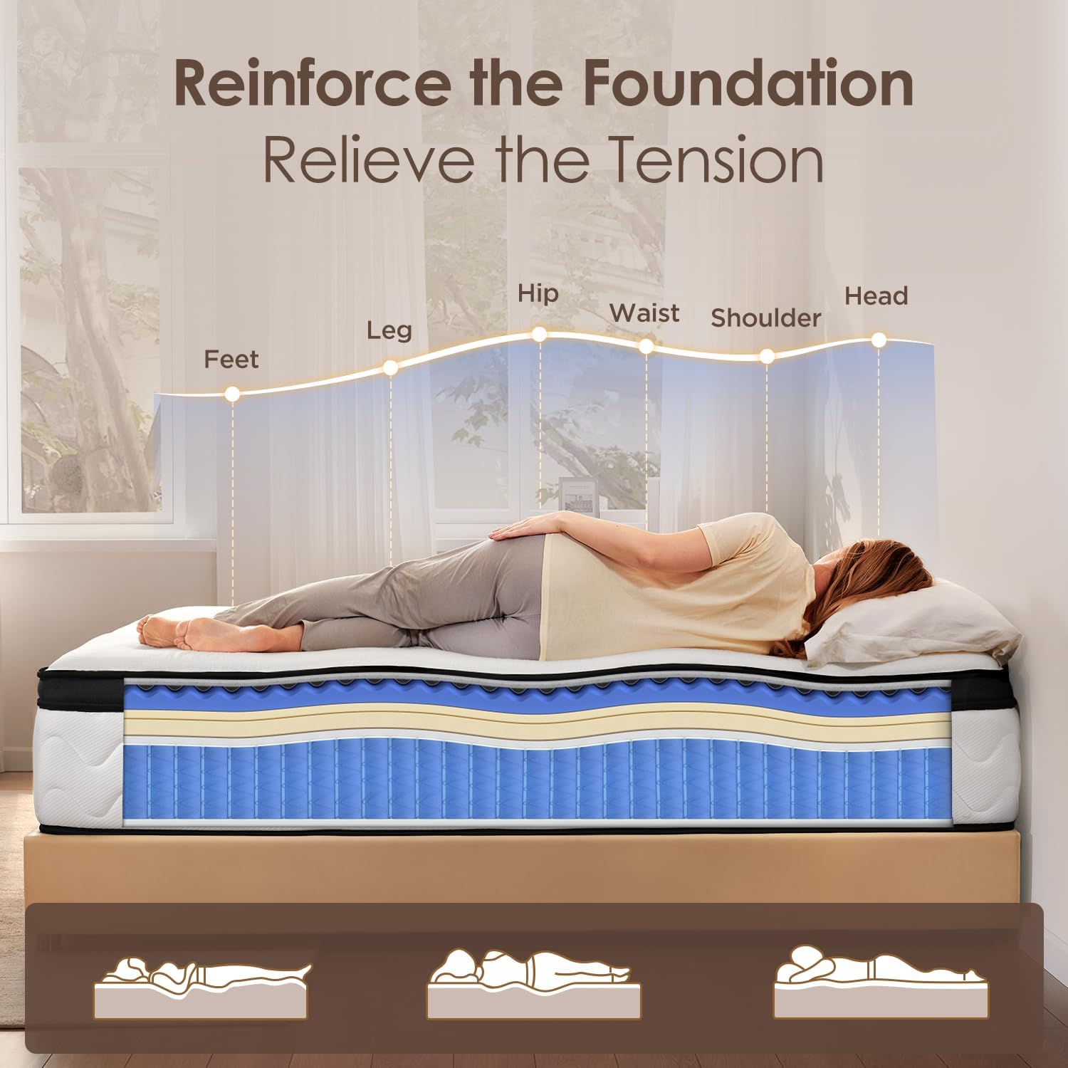 12 Inch Queen Mattress, Medium Firm Hybrid Mattress Queen with Zoned Pocket Springs & Memory Foam for Pressure Relief, Motion Isolation | Fiberglass-Free, CertiPUR-US Certified | 80" x 60"