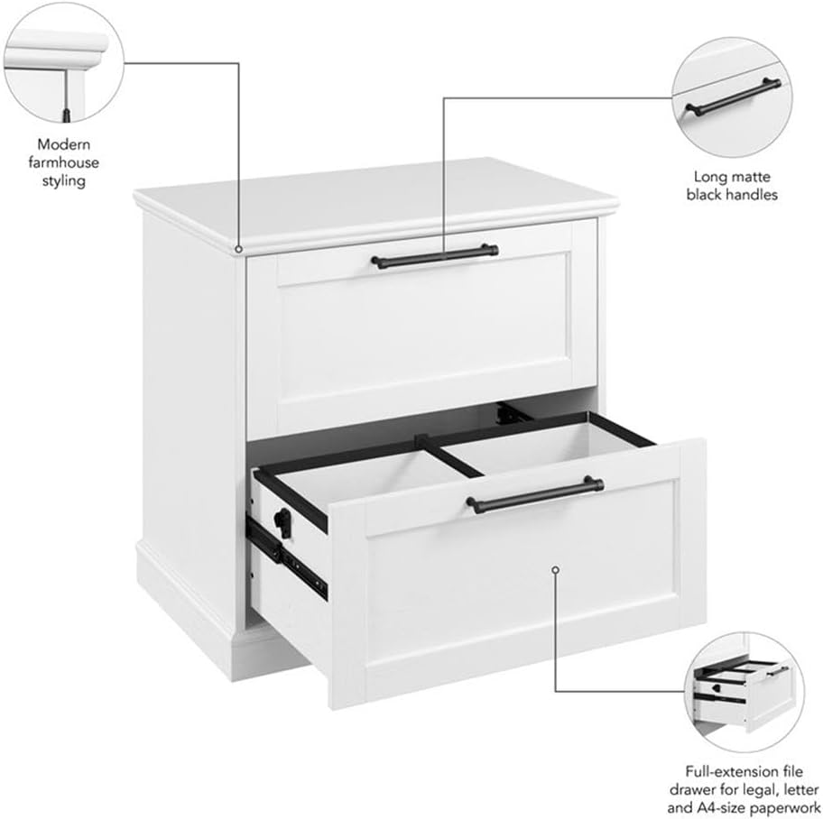 Bush Home Westbrook 2 Drawer Lateral File Cabinet in White Ash | Versatile Storage for Home Office and Living Room