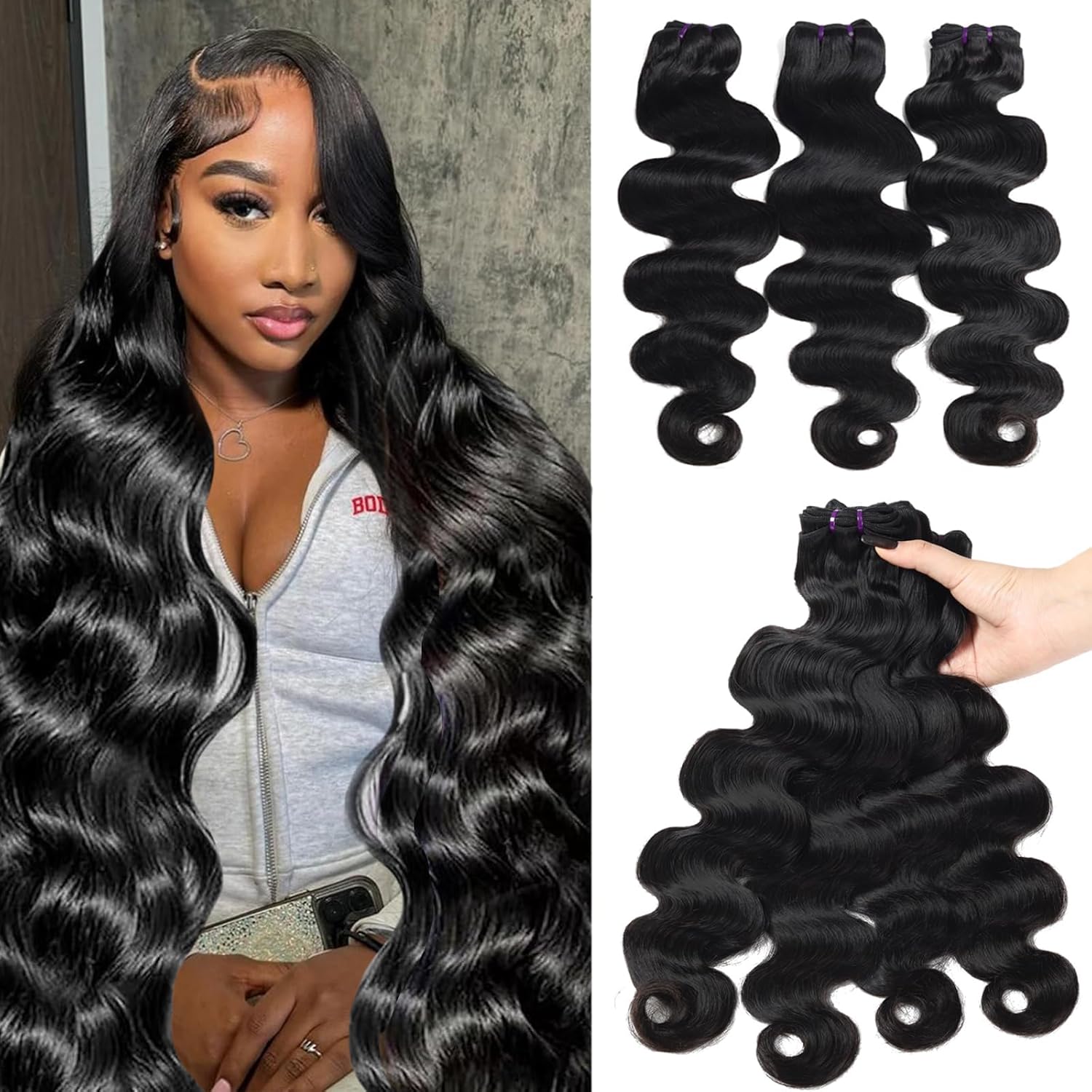 Beauty Queen 16A Body Wave Bundles Human Hair (20 18 16 Inch) 100% Unprocessed Brazilian Virgin Weave 3 Bundles Human Hair Full And Thick Remy Hair Extensions Natural Color for Women
