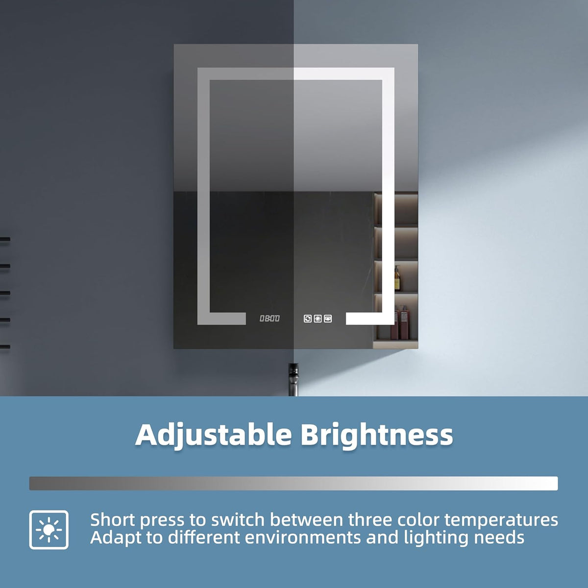 LED Medicine Cabinet Mirror, 24x30 Inch Bathroom Storage, Recessed/Wall Mount, Plug-in/Hardwired, 3 Color Dimmable Light, Anti-Fog, Time Temp Display, Left Hinge