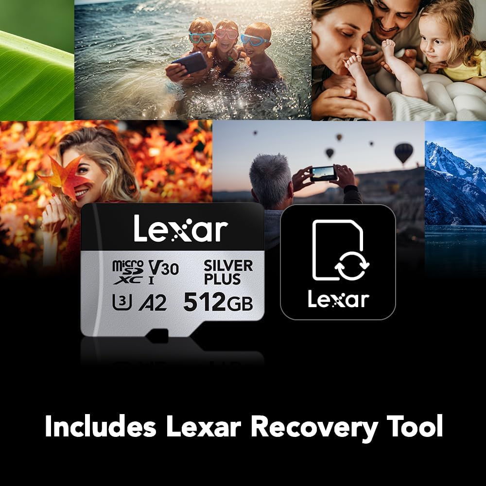 Lexar 512GB Professional Silver Plus Micro SD Card, UHS-I, C10, U3, V30, Full HD & 4K, Up to 205/150 MB/s microSDXC Memory Card, for Videographers, Gamers (LMSSIPL512G-BNANU)