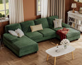 Furmax Sectional Couches for Living Room, U-Shaped Sofa Couch with Linen Fabric, 4 Seat Sofa Set with Double Chaise for Apartment (Chenille, Green)