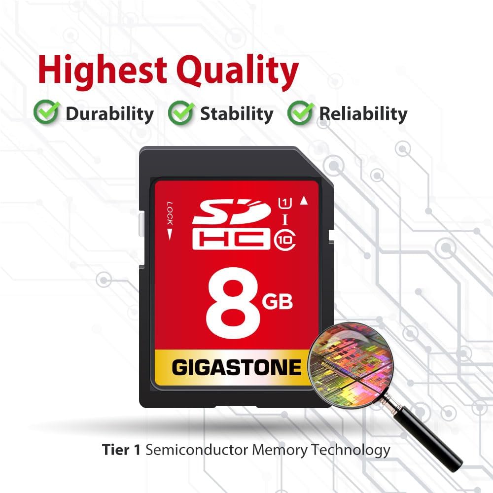 GIGASTONE 8GB SD Card 10-Pack UHS-I U1 Class 10 SDHC Memory Card Full HD Video Canon Kodak Olympus Digital Camera, with 10 mini Cases