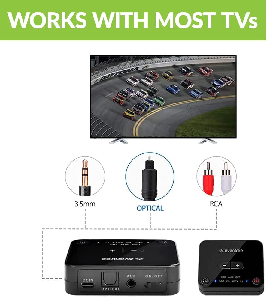 Avantree D4169 Dual Wireless Headphones & Earbuds Set for TV Watching with Bluetooth Transmitter, Personalized Volume Control, Plug-n-Play, No Audio Delay