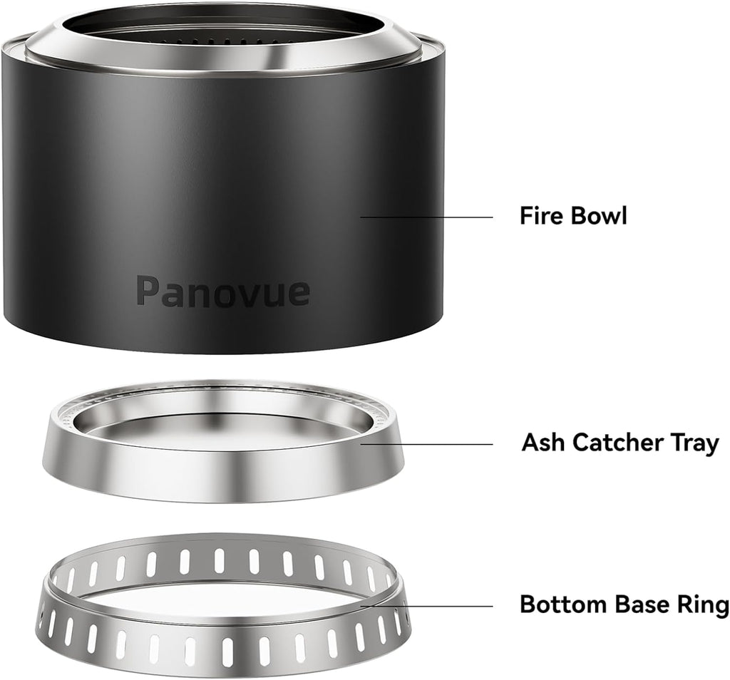 Panovue 22 inch Smokeless Fire Pit with Waterproof Cover, Stainless Steel Outdoor Smokeless Firepit, Wood Burning Fire Pits for Camping, Bonfire,Low Smoke Firepit for OutsideBlack