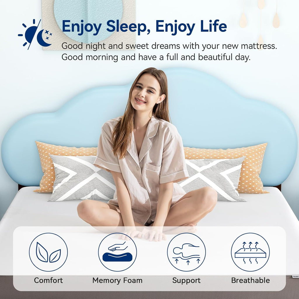 Amazon Basics Gel Memory Foam Mattress, Soft Plush Feel, Breathable Premium Knitted Fabrics, Removable Cover, Easy Set Up, 6 Inch, Full, White/Grey