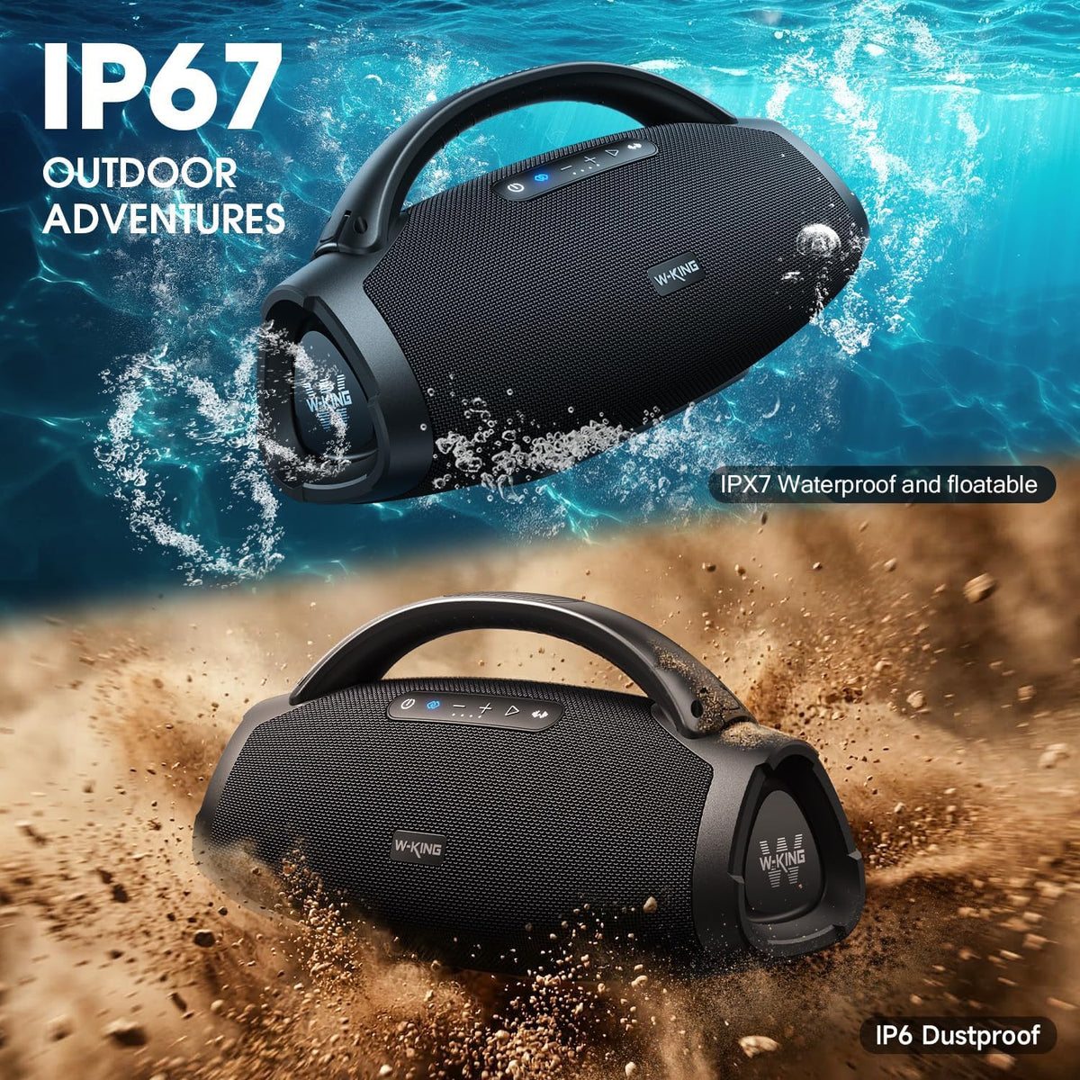 330W PEAK Loudest Boom Box, 7.5" Subwoofer/2.1Ch/IPX7 Waterproof, 200W RMS Party Large Bluetooth Speaker Wireless with 2 Woofers/DSP/BT5.4/APP/Fast Charge/OTG/AUX/Guitar-in, Massive Bass for Outdoors