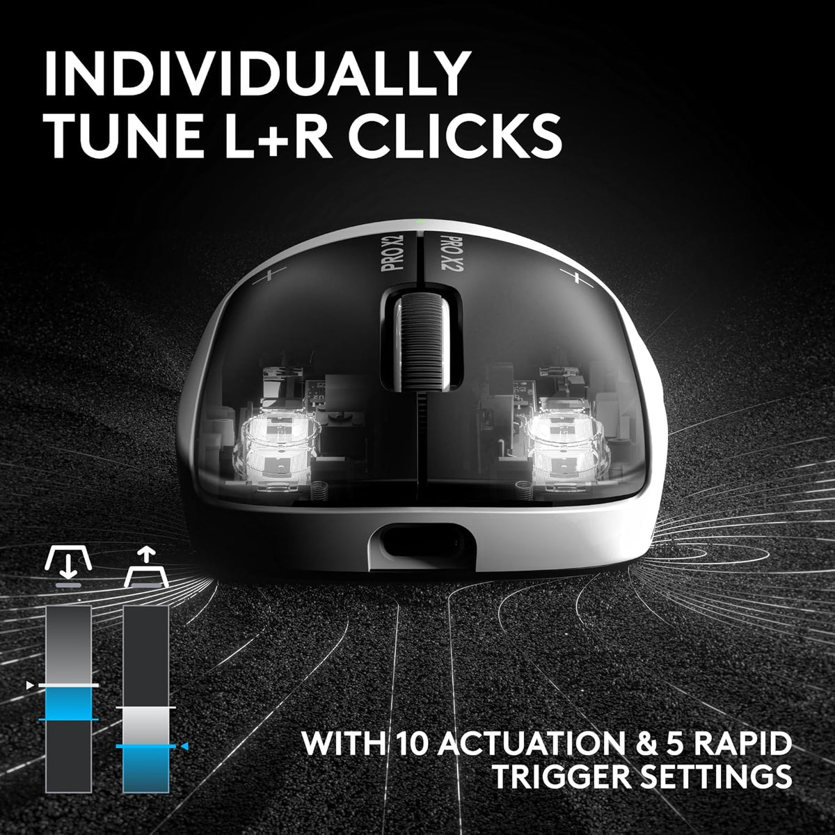 Logitech G PRO X2 SUPERSTRIKE Wireless Gaming Mouse: Customizable Rapid Trigger Magnetic Analog Switches, Adjustable Click Haptics, 61g Ultra Lightweight, USB-C,