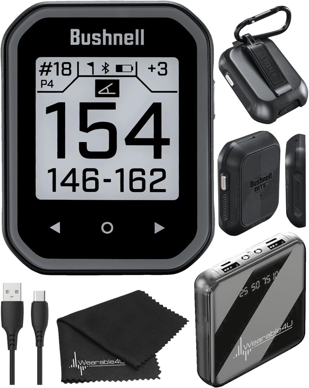 Bushnell Phantom 3 Slope GPS Golf Black with Slope Technology, Touchscreen, Magnetic Cart Mount with Power Bank and Towel Bundle