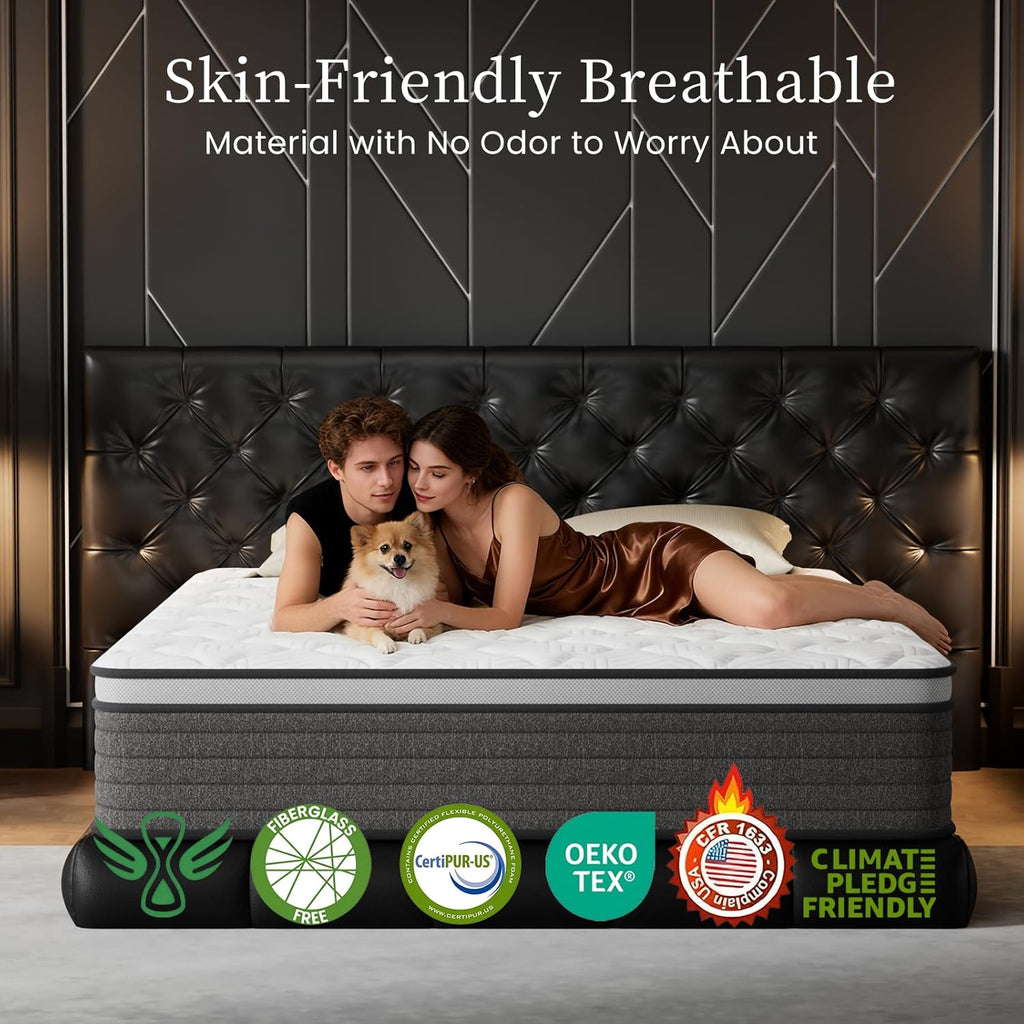 PUBPLON Queen Mattress 12 Inch Hybrid Queen Size-Gel Memory Foam Mattress in a Box, Individually Wrapped Pocket Spring, Pressure Relief Edge Support, Medium Firm