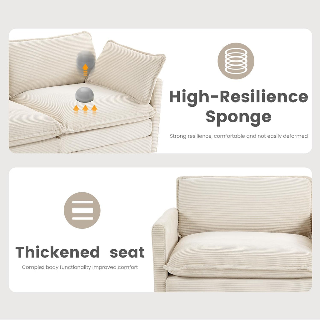 112'' Sectional Modular Cloud Couch, Oversized 5 Seat Couches U Shaped Sofa with 2 Movable Ottomans, 2 Throw Pillows, Upholstered Corduroy U Shape Comfy Deep Couches for Living Room and Office, Beige