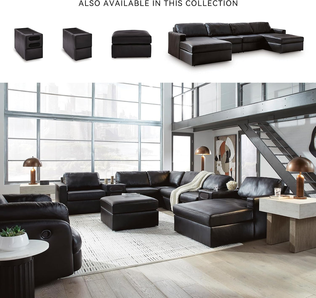 Signature Design by Ashley ModMax II Modern Leather Match Oversized Accent Ottoman with Non-Skid Legs, Black