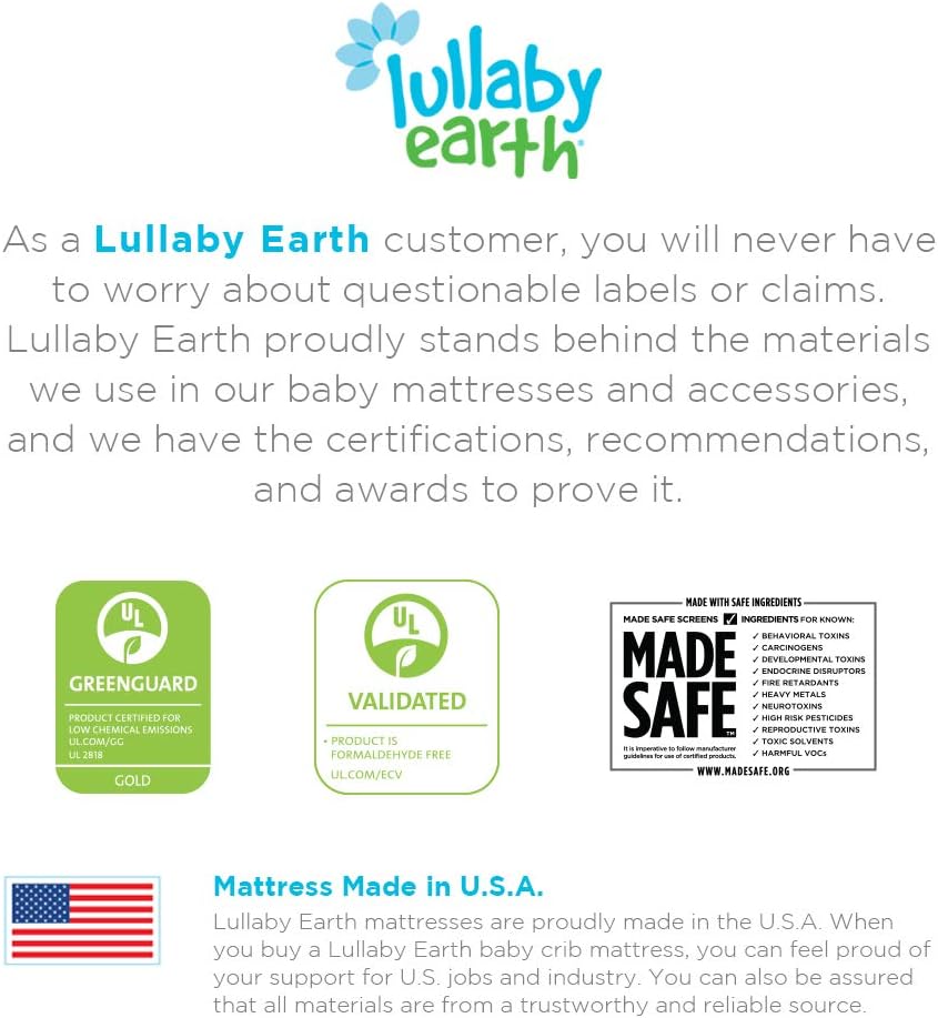 Lullaby Earth Non-Toxic Crib Mattress - Waterproof - Fits Standard Baby and Toddler Bed, White