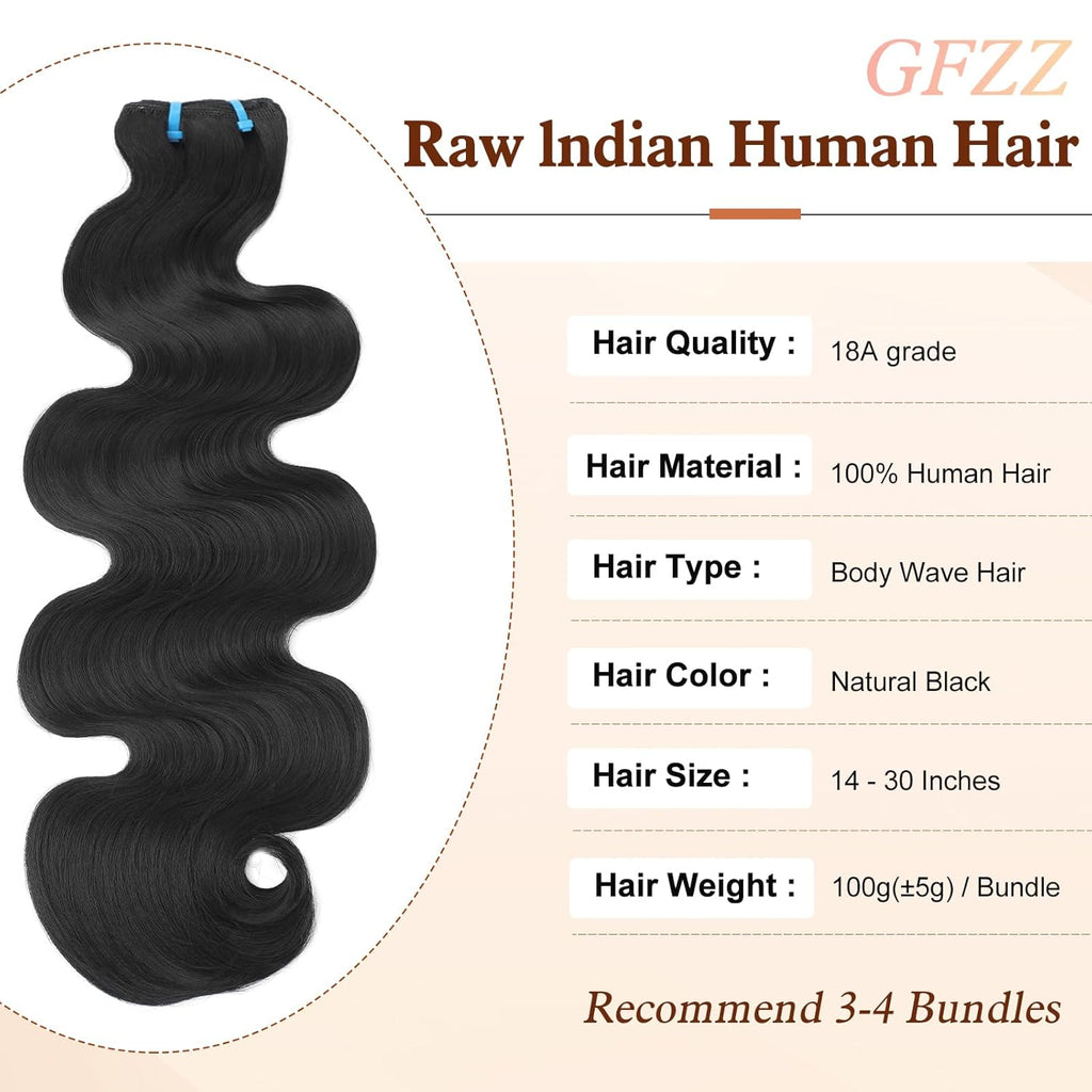 18A Raw Human Hair Bundles Body Wave 16 16 18 18 Inch, 100% Real Bundle Human Hair 4 Bundles, Triple Lifespan Virgin Remy hair Natural Color (16 16 18 18 Inch)