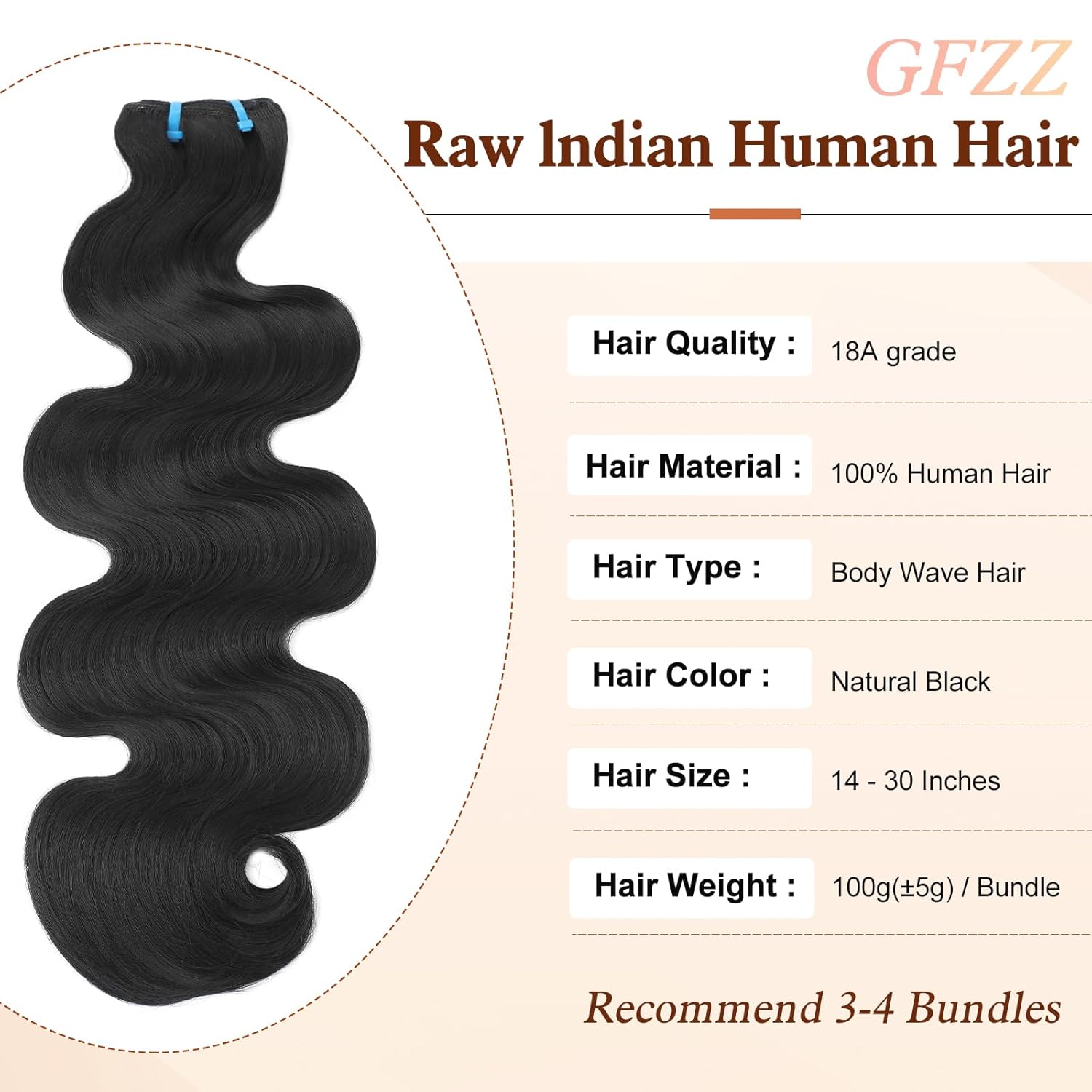 18A Raw Human Hair Bundles Body Wave 16 16 18 18 Inch, 100% Real Bundle Human Hair 4 Bundles, Triple Lifespan Virgin Remy hair Natural Color (16 16 18 18 Inch)