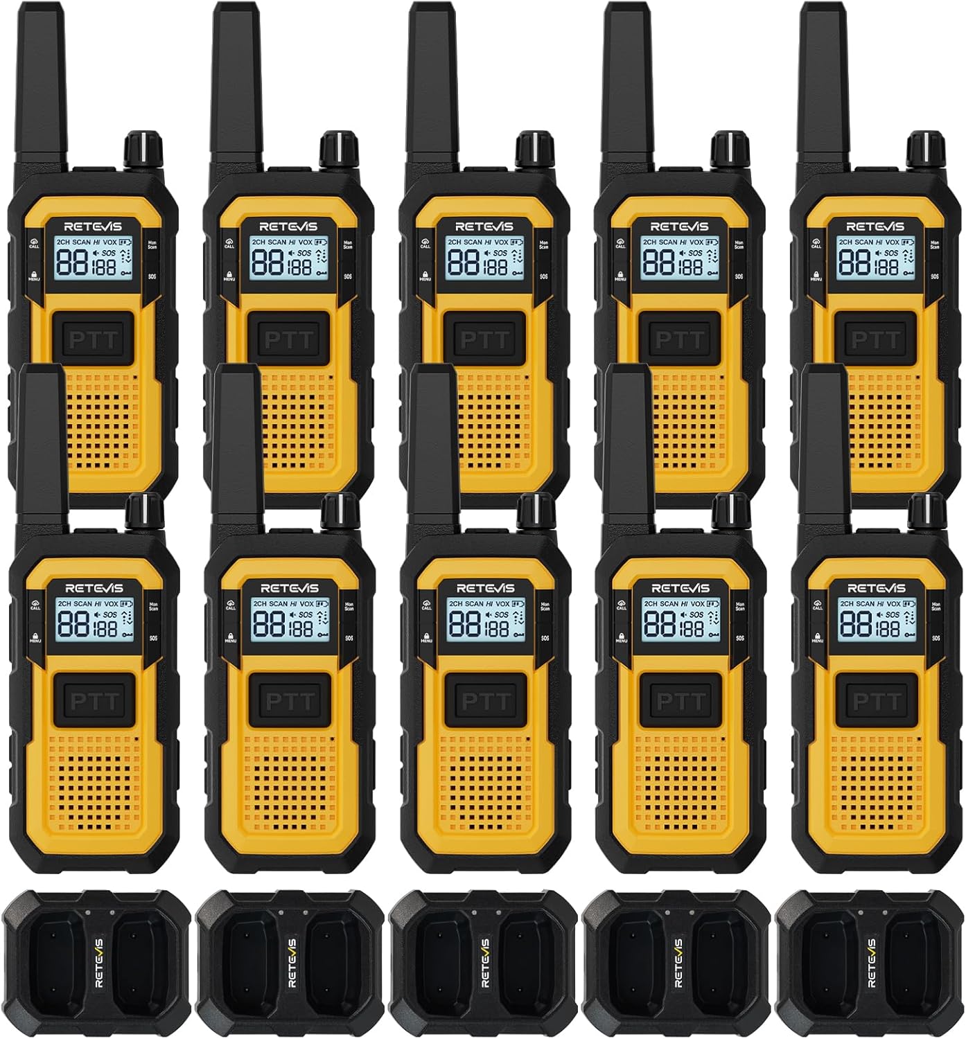 Retevis RB48 Heavy Duty Waterproof Walkie Talkies, Long Range Rechargeable Two Way Radios, Advanced Triple Proof, Vibration Reminder, for Warehousing Construction Contractor(10 Pack)