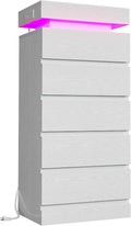 LIKIMIO 54" Tall 5 Drawer Dresser for Bedroom, White Dresser with LED Light and Power Outlet, Wooden Modern Chest of Drawers for Living Room, Entryway, Hallway