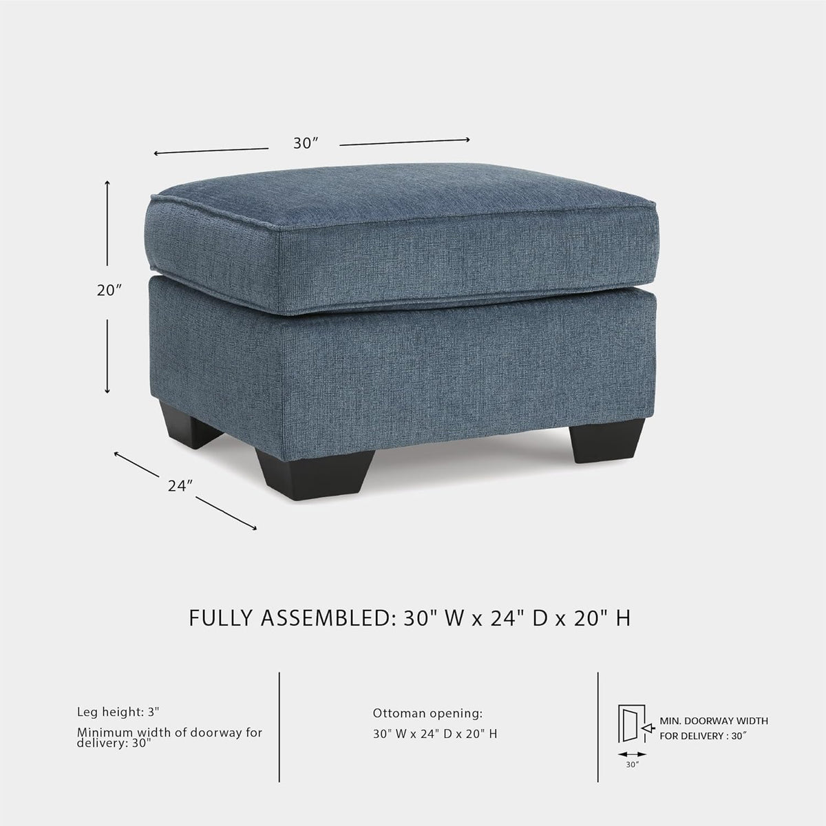 Signature Design by Ashley Cashton Contemporary Accent Ottoman with Faux Wood Finished Exposed Feet, Foam Cushion, Crosshatched Upholstery, 30" by 24", Blue
