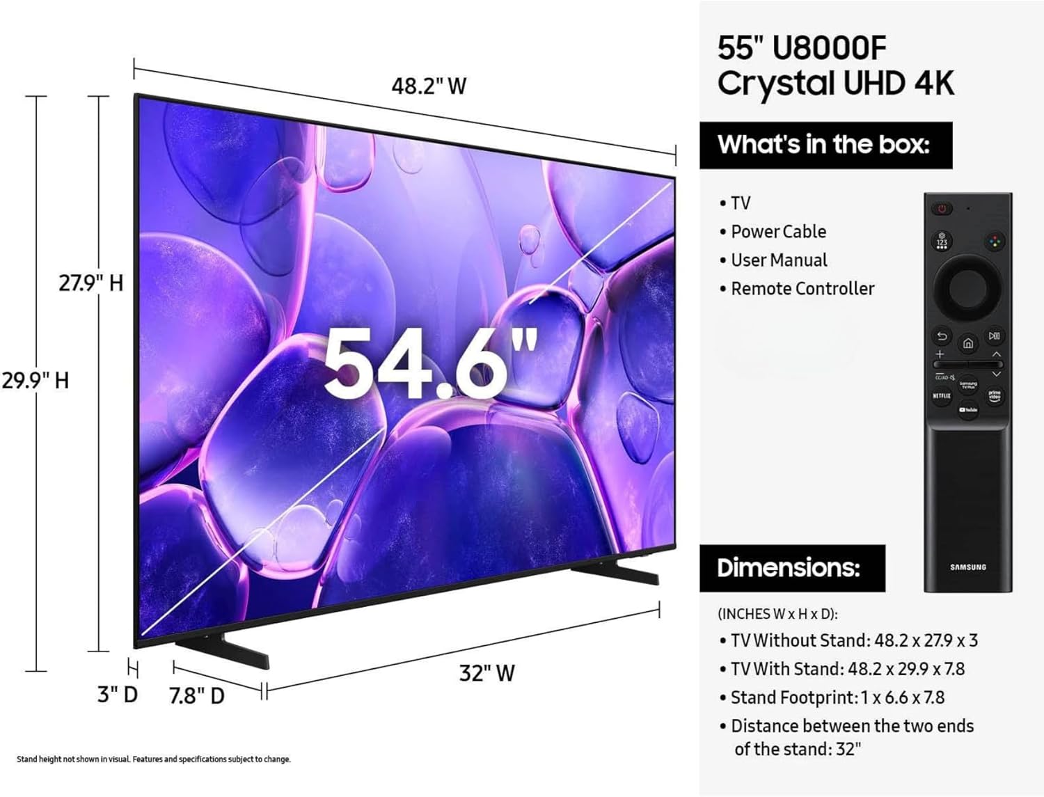 Samsung 55 Inch Smart TV 2025 Class U8000 Series Crystal UHD 4K Smart Tizen TV with Bluetooth, Motion Xcelerator(Renewed)