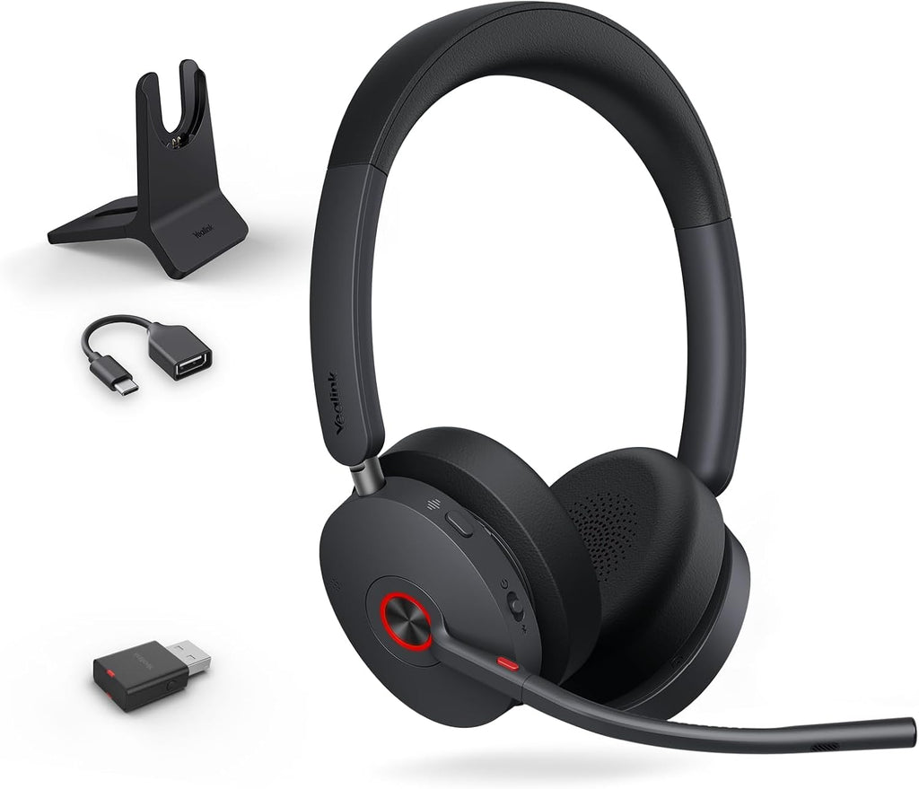 Yealink WH68 Hybrid DECT 6.0 & Bluetooth Wireless Headset with Charging Stand, Enterprise Grade ANC Office Headphones, 492ft Range, 6-Mic Noise Cancelling for Teams, Zoom, UC, PC/Smartphone, 32H Call