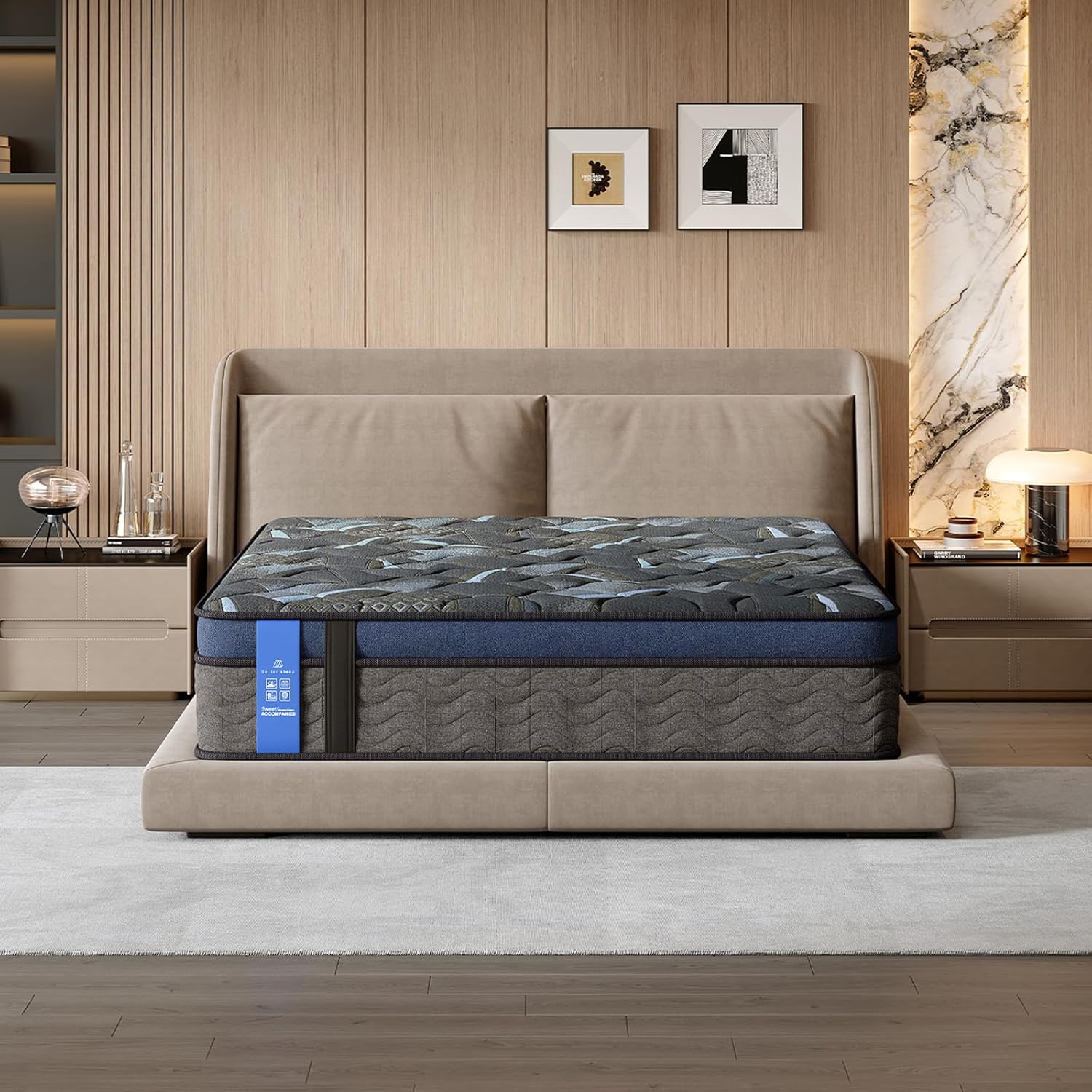 12 Inch Queen Plush Hybrid Mattress, Gel Memory Foam & Pocket Springs, Pressure Relief & Zoned Support, Medium Firm, CertiPUR-US (Grayish Blue, Queen (U.S. Standard), 12, 12, Inches)