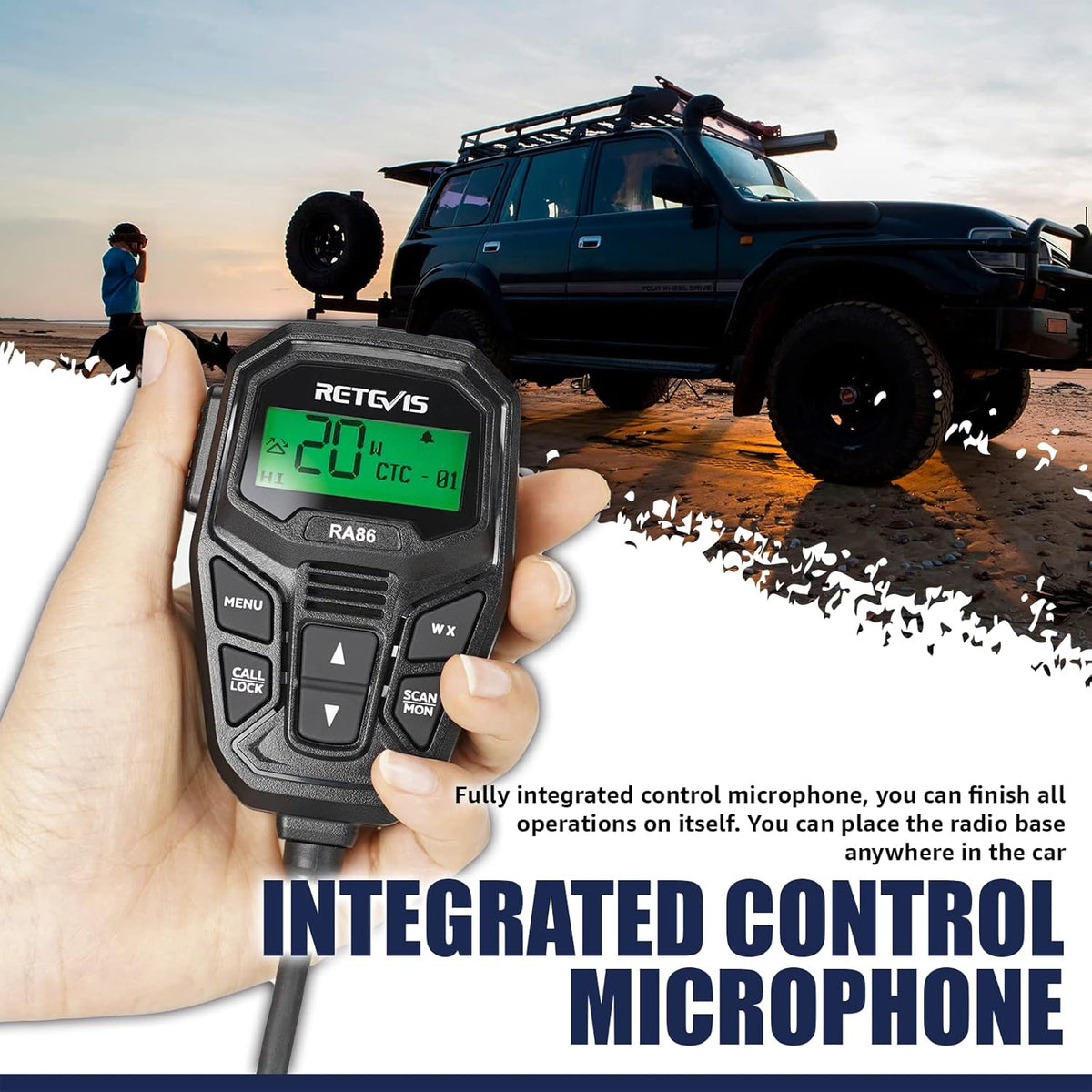Retevis RA86 GMRS Mobile Radio - Update Chirp, GMRS Radio with Gain Antenna & Cigarette Lighter Plug, Repeater Channels Long Range Two Way Radio, NOAA Alert, Dual Speakers for Offroad, Jeep, Truck, RV