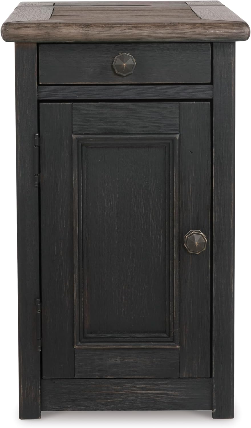 Signature Design by Ashley Tyler Creek Rustic Chair Side End Table with Pull-Out Tray & USB Ports, Brown