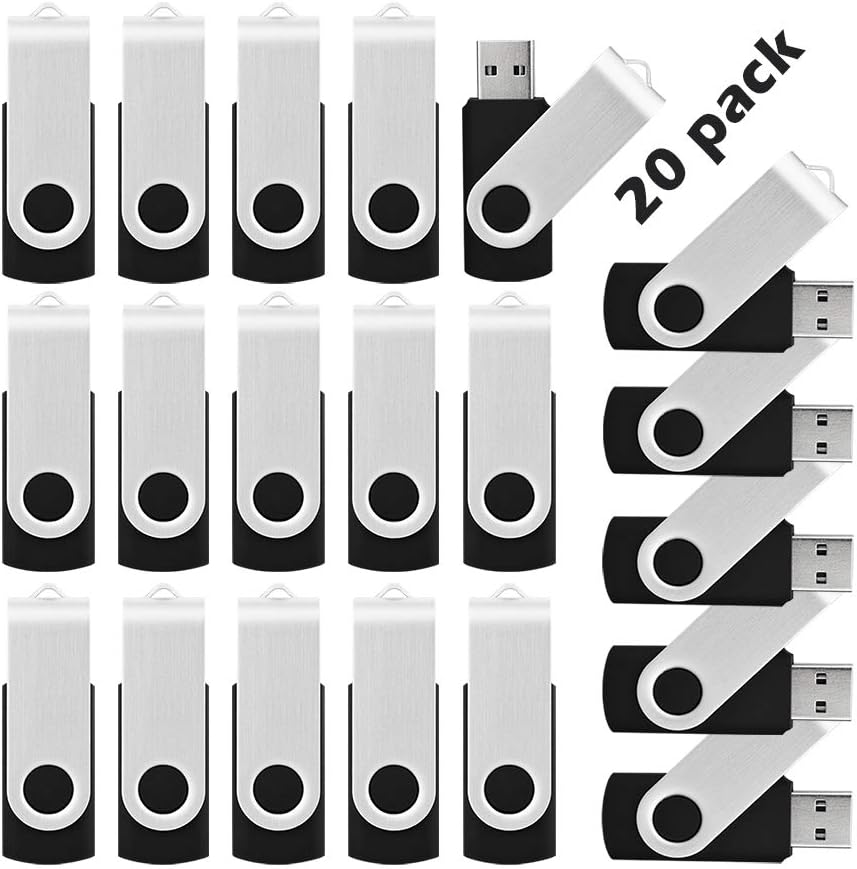 KOOTION 20 Pack 16GB USB 3.0 Flash Drive Bulk Swivel USB Stick Thumb Drive Memory Stick for Data Storage (Black)
