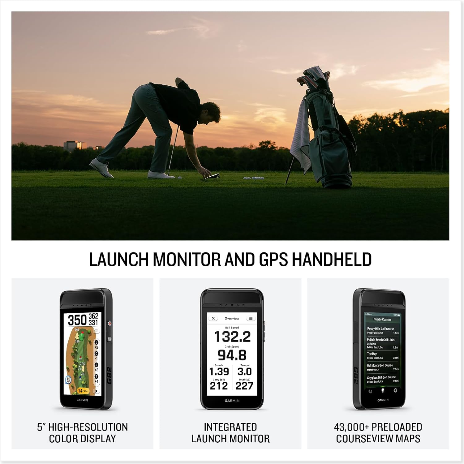 Garmin Approach® G82, Portable Golf Launch Monitor, Premium GPS Handheld, Large Color Touchscreen