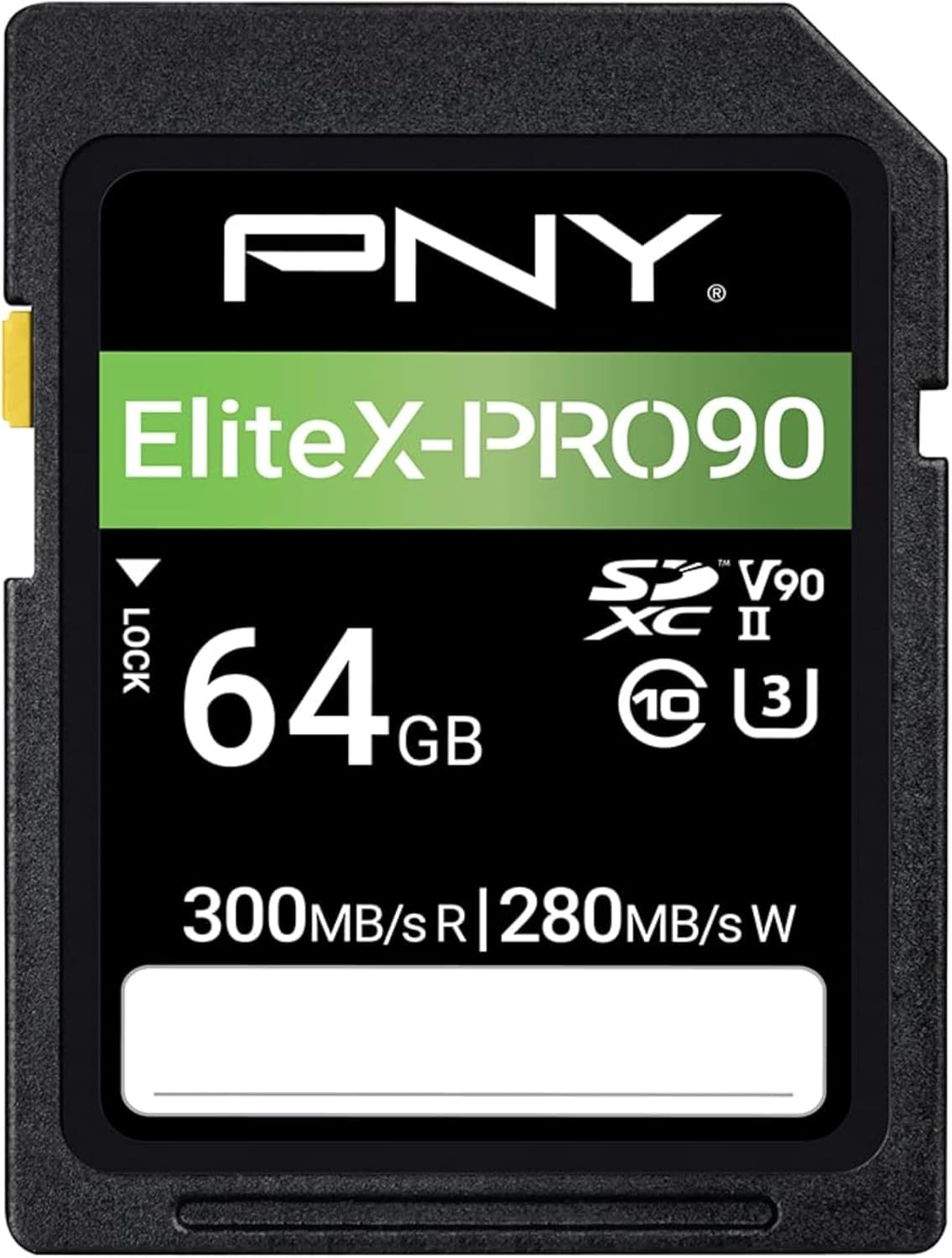 PNY 64GB EliteX-PRO90 UHS-II SDXC Memory Card – R300MB/s W280MB/s, U3, V90, 8K UHD, Full HD, UHS-II for Professional Photographers & Content Creators, DSLR, Mirrorless Cameras, Advanced Video Cameras