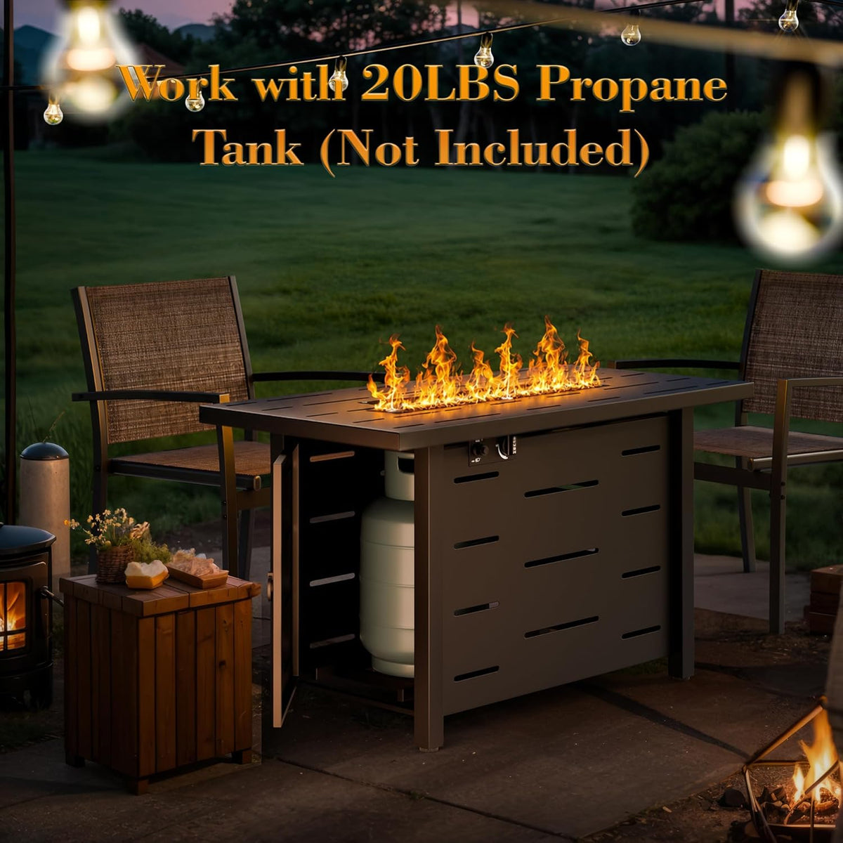 43 Inch Propane Fire Pit Table for Patio & Backyard, 50,000 BTU Steel Gas Fire Pit with Lid & Lava Rocks, Outdoor Table Heater for Deck, Garden, Smokeless Flame