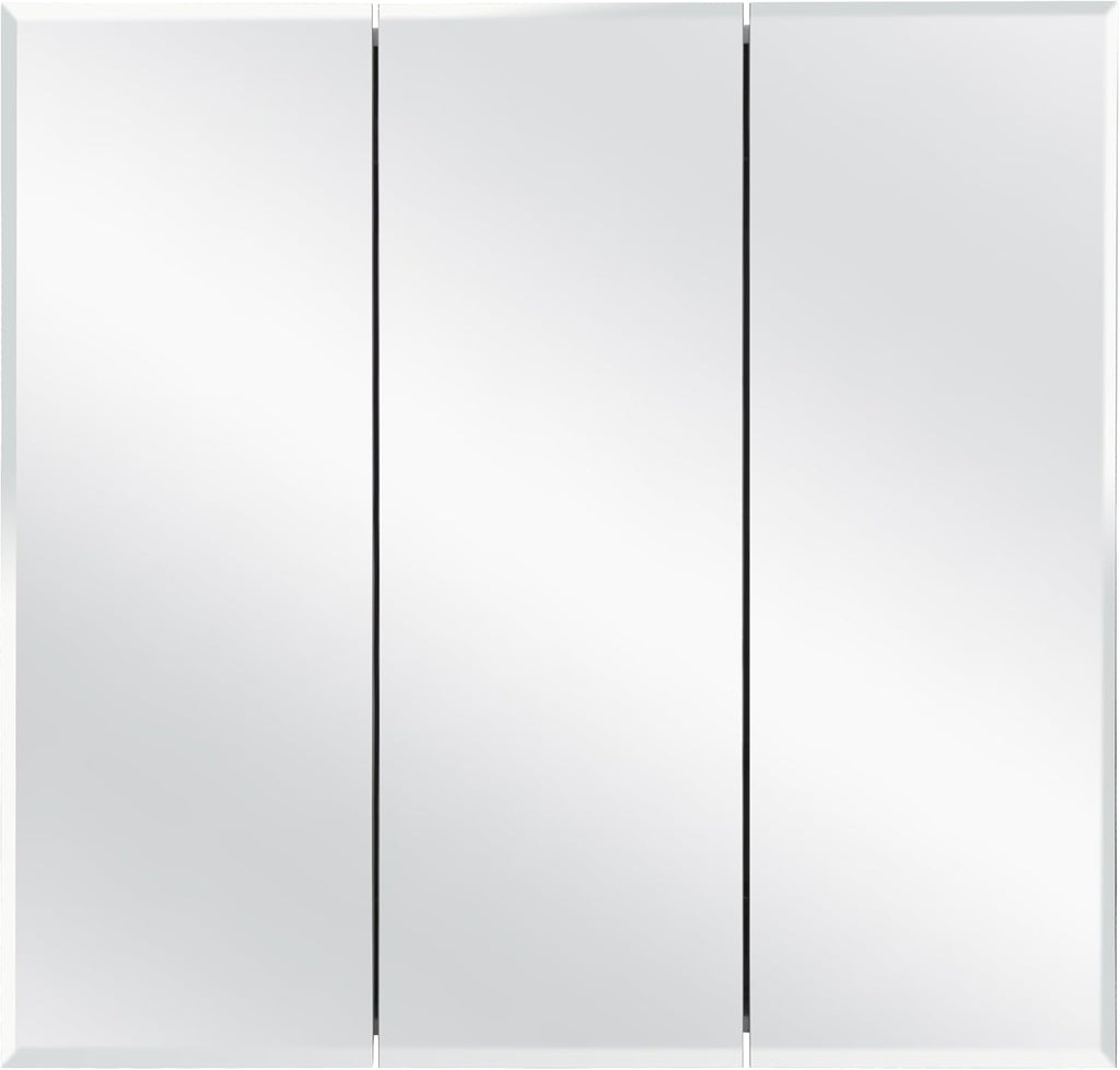 Design House 30 Inch Cyprus Bathroom Medicine Cabinet, Durable Pre-Assembled Wall Mounted or Recessed with Frameless Mirrored Doors, Reinforced Packaging, White Cabinet, 590349