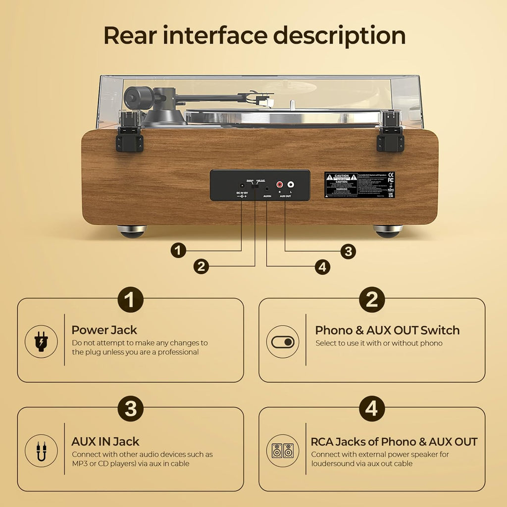 Record Player with Speakers, Turntables for Vinyl Records with AT-3600L Cartridge, Belt Drive 2-Speed (33/45 RPM), All in One Vinyl Player for Music Lovers (Walnut)