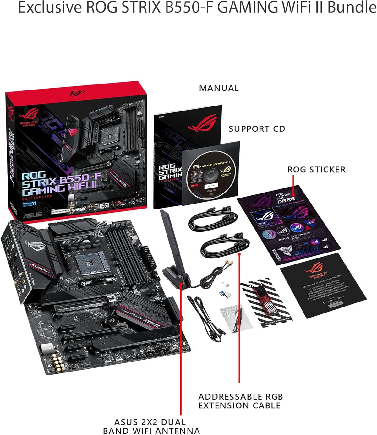 Asus ROG Strix B550-F Gaming WiFi II AMD AM4 (3rd Gen Ryzen) ATX Gaming Motherboard (PCIe 4.0,WiFi 6E, 2.5Gb LAN, BIOS Flashback, HDMI 2.1, Addressable Gen 2 RGB Header and Aura Sync) (Renewed)