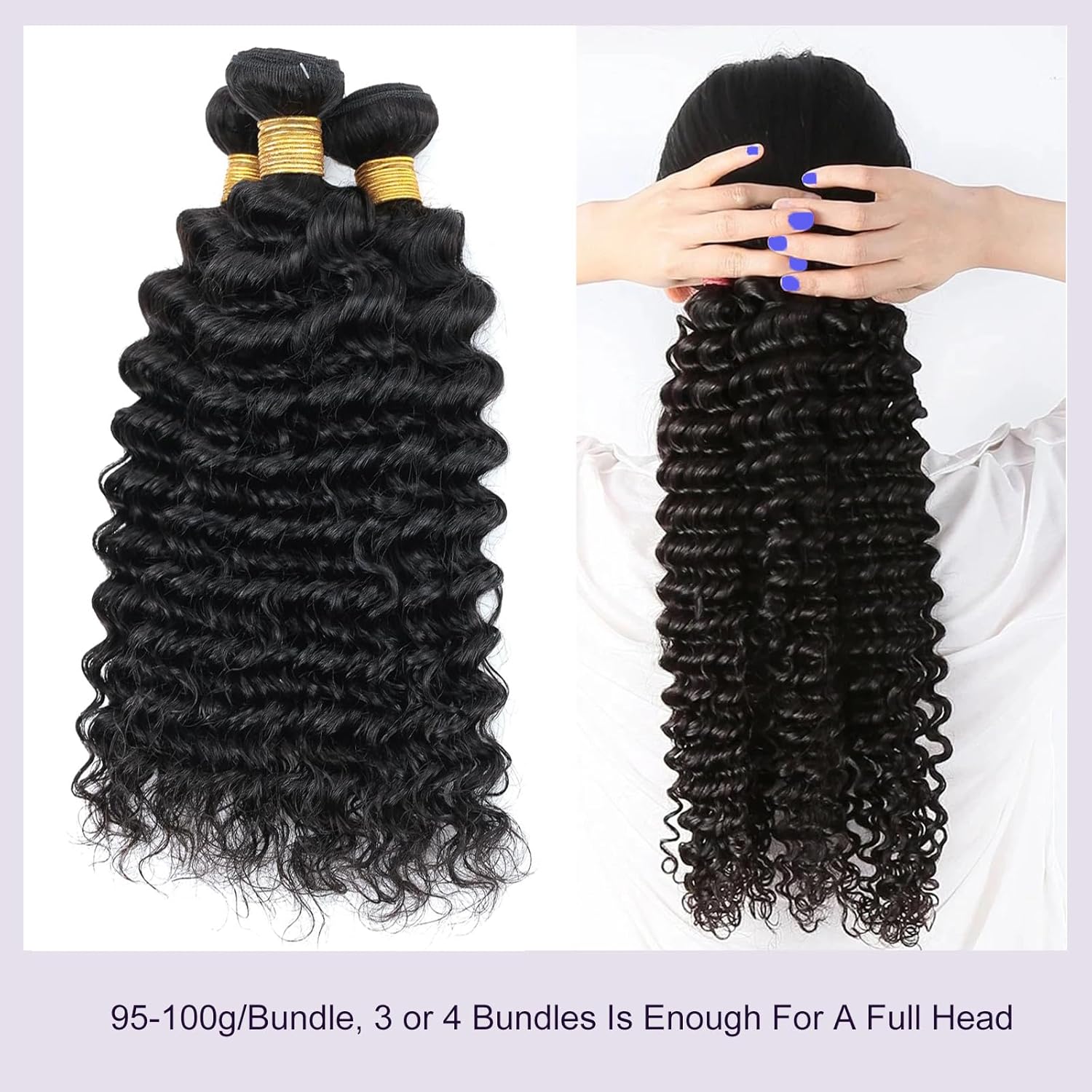Deep Wave Human Hair Bundles, 22 24 26 Inch 13A Curly Bundles Human Hair, Wet and Wavy 100% Brazilian Virgin Quick Weave Deep Wave Bundle for Women, 300G