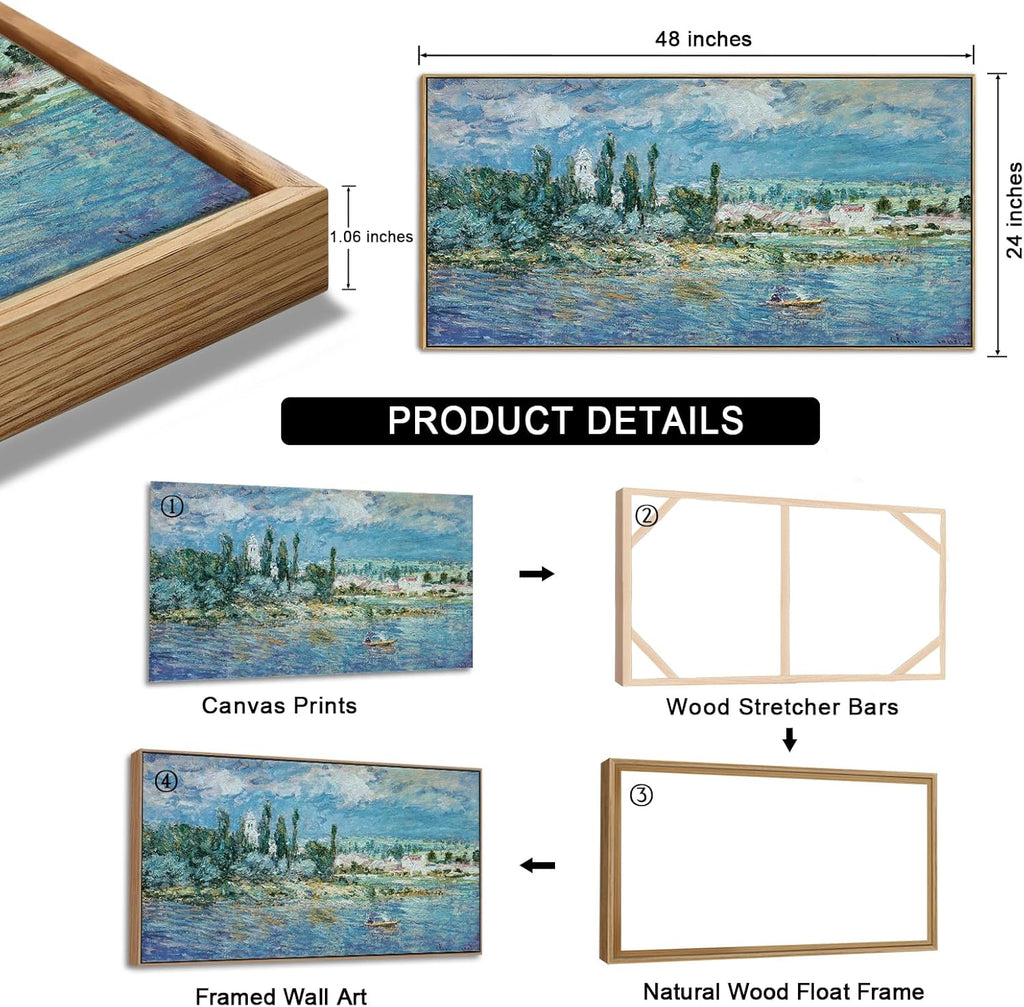 Framed Monet Canvas Wall Art - Landscape with Thunderstorm Fine Art Reproduction Pictures Prints Modern Artworks Large Wall Art Decor Aesthetic for Bedroom Bathroom Home Office Decorations 24" X 48"