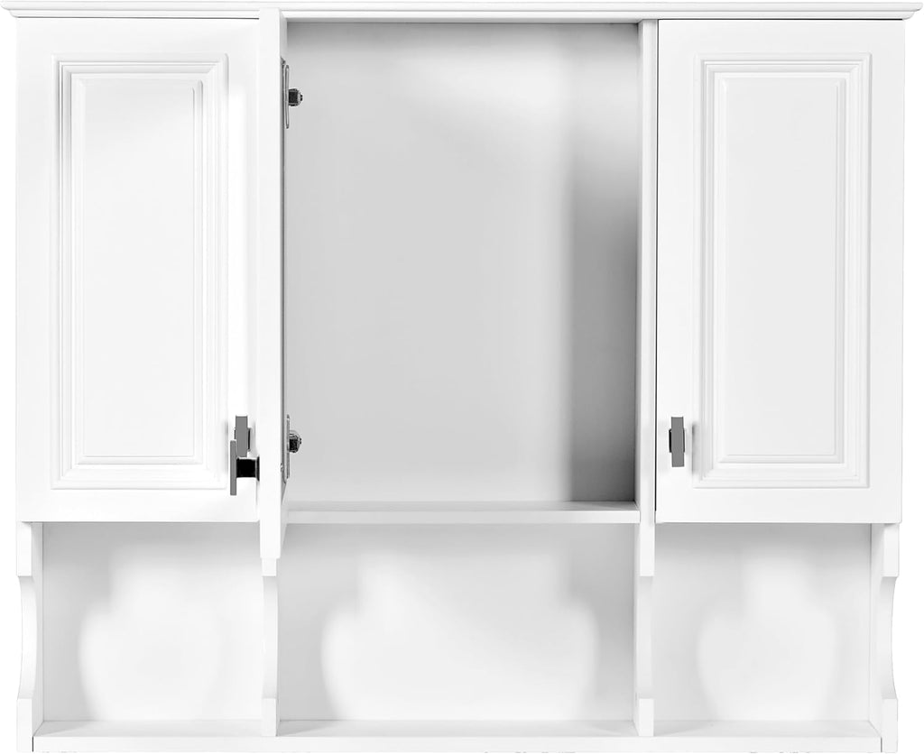 Merax Bathroom Wall Cabinet with Mirror, Wall Mounted Medicine Cabinet with Adjustable Shelves and Open Spaces, 35" x 28" Mirrored Door Over The Toilet Bathroom Storage Cabinet