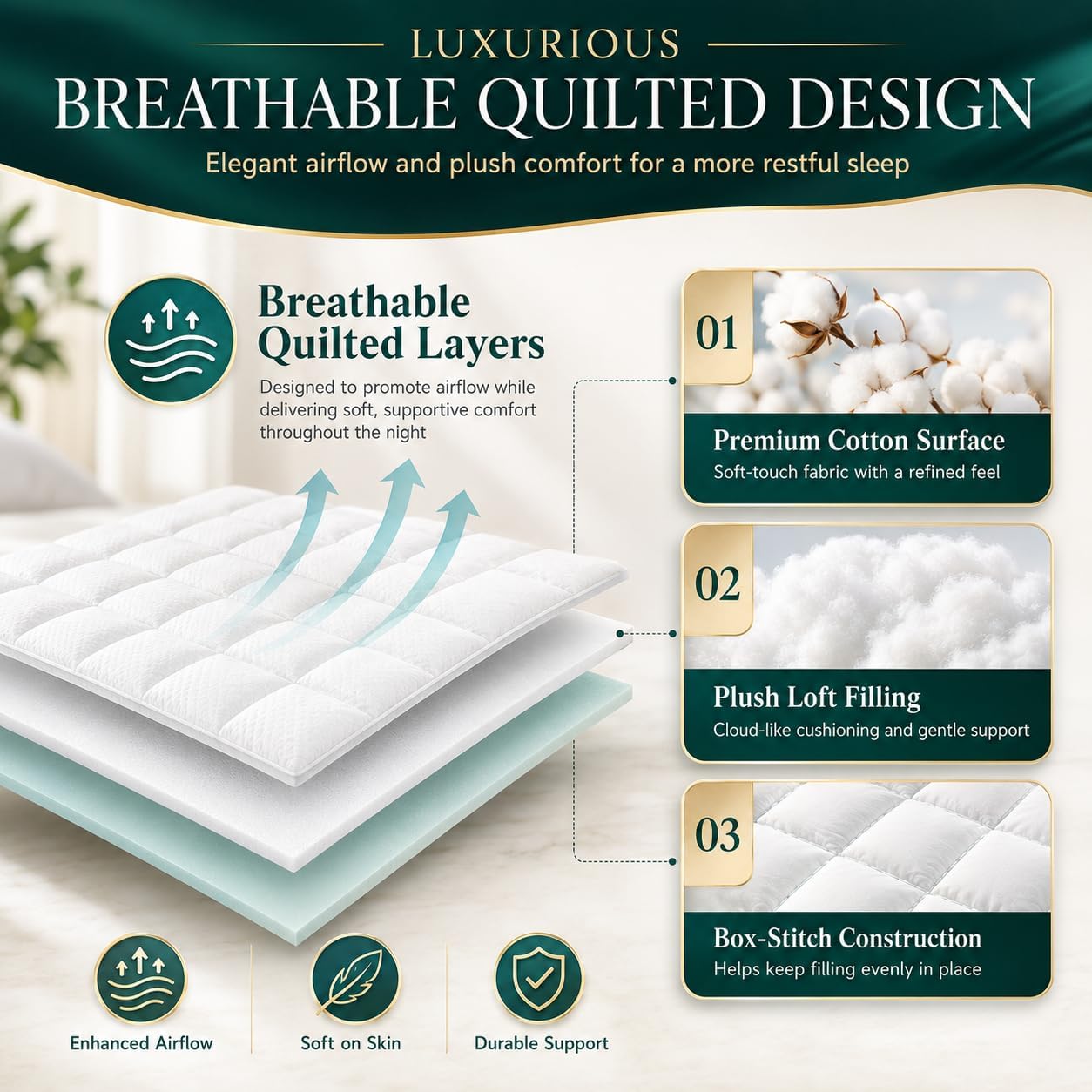 Premium Quilted 1000GSM Luxury Extra Thick Mattress Topper - Breathable & Fluffy Soft, with 8-21 inch Deep Pocket, Plush Pillow Top Mattress Topper Overfilled (White, Queen)