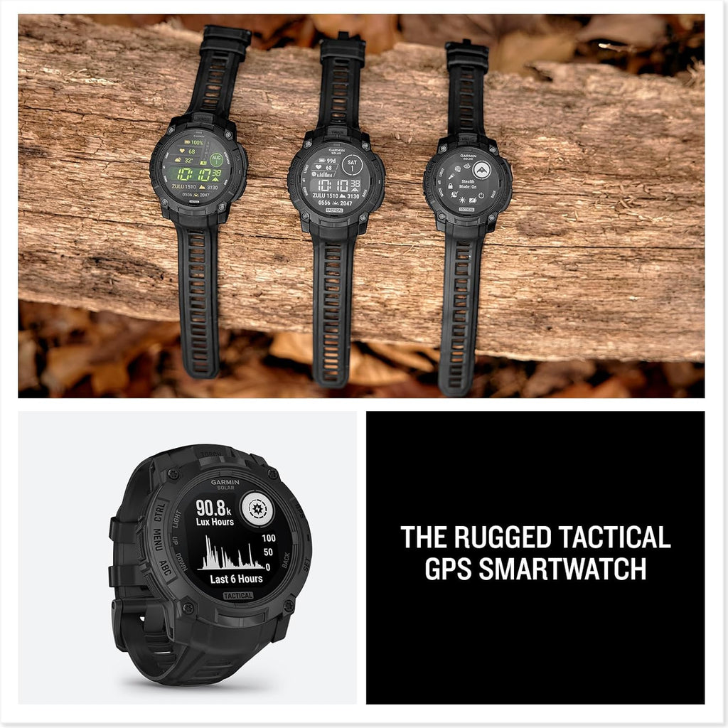 Garmin Instinct 3 Tactical Edition, Solar Charged 50mm Display, Outdoor Rugged GPS Smartwatch Bundle with USB Wall Charger + Microfiber Cleaning Cloth